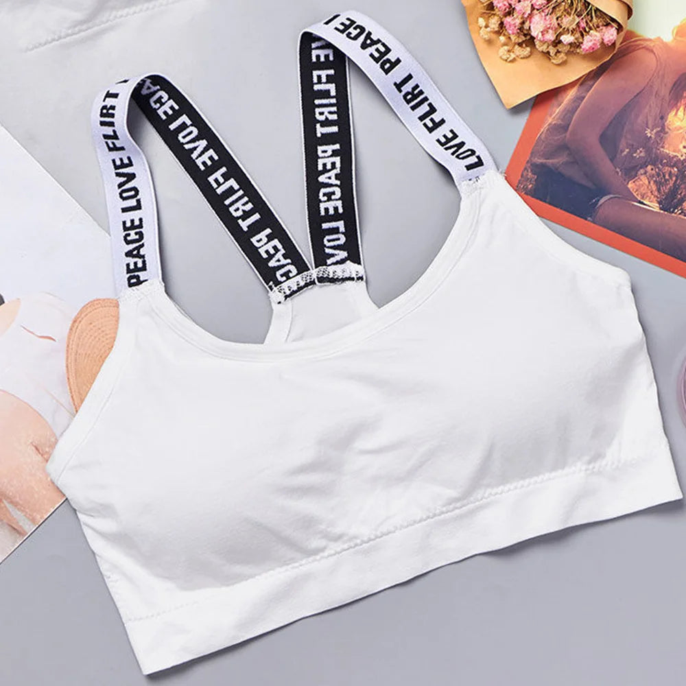 Letter strap back underwear women without underwire integrated with chest cushion back heart strap women wrap chest fitness yoga - GabyFit Goods