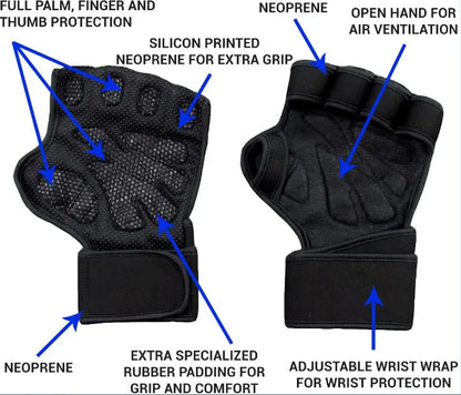 Gym Fitness Heavy duty Training Glove Men Women Fitness Sports Body Building Gymnastics Grips Hand Wrist Palm Protector Gloves - GabyFit Goods