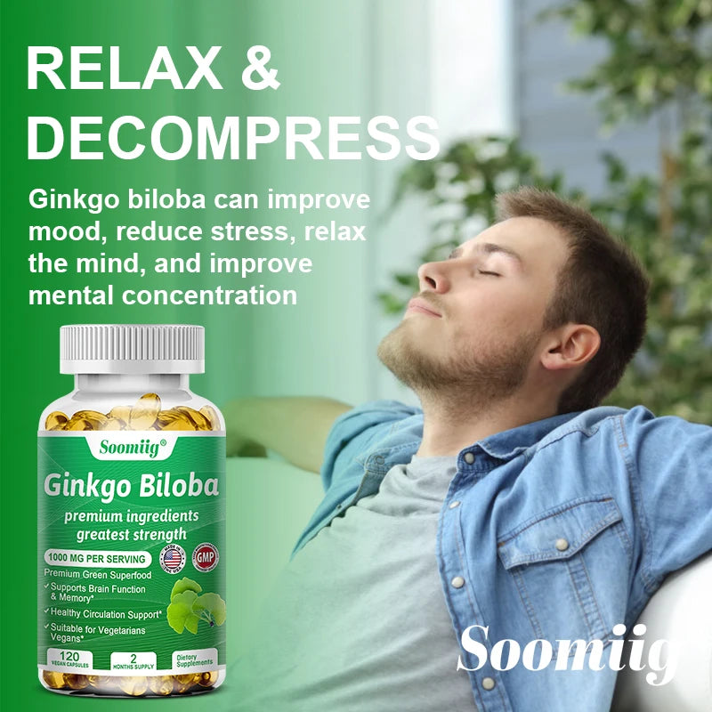 Ginkgo Biloba 1000mg, with Vitamin B, Zinc, Helps Maintain Memory & Cognition, Herbal Dietary Supplement, Gluten Free & Non-GMO