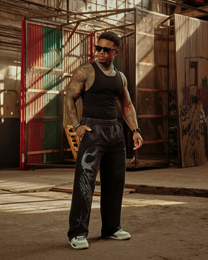 2025 New Men's Fitness Sports Pants American High Street Retro Hip-Hop Style Trendy Brand Printed Casual Men's Long Pants