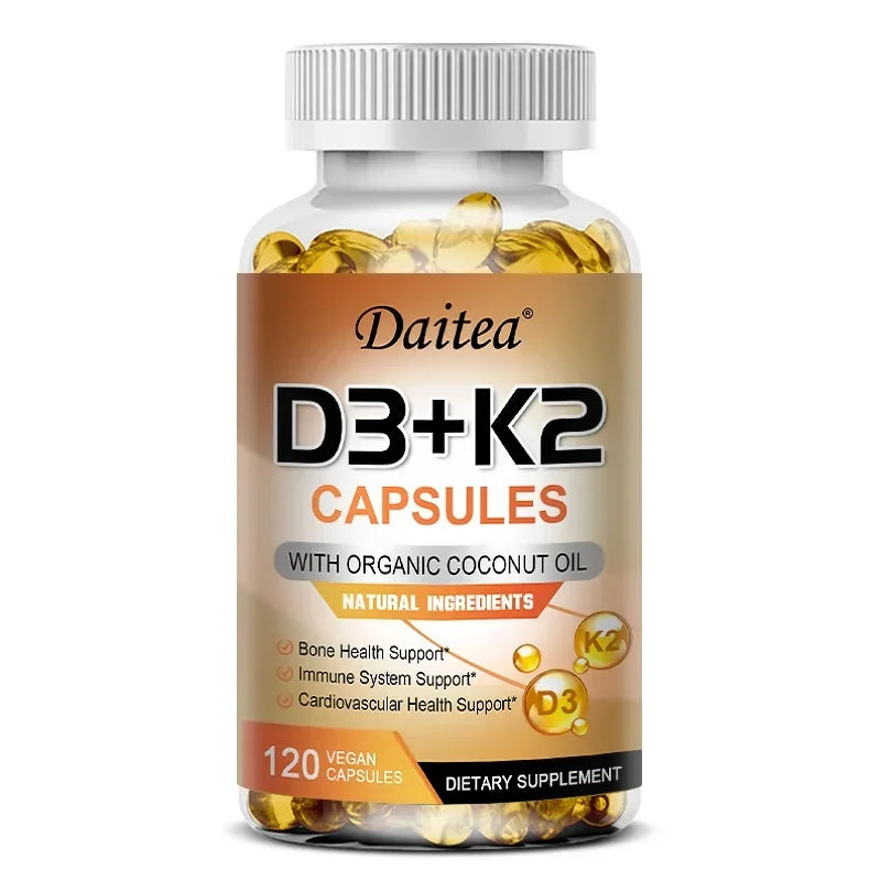 Vitamin D3 + K2, D and K Vitamins To Promote Calcium Absorption and Support A Healthy Cardiovascular System and Arteries