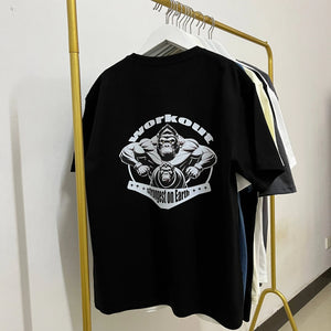 Gym Sport T Shirt Men Cotton Short Sleeve Top Man Workout Bodybuilding Tee