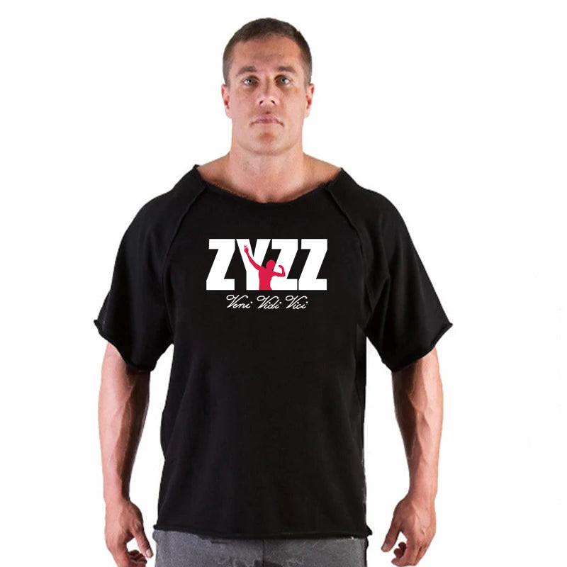 Men Bodybuilding Sport T-shirt Loose Running Shirt Short Sleeve Oversized Top Gym T Shirt Men Fitness Tshirt Cotton Sportswear