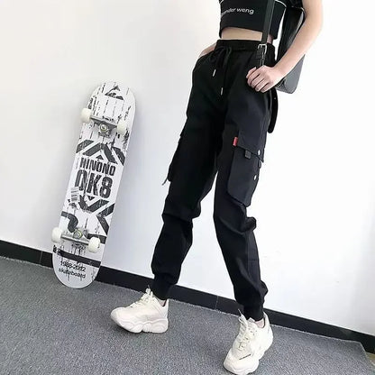 Hip Hop Women's Sports Fashion Cargo Pants Loose and Casual Korean Harem Pants Black Joggers with Multiple Pockets Trousers 5XL