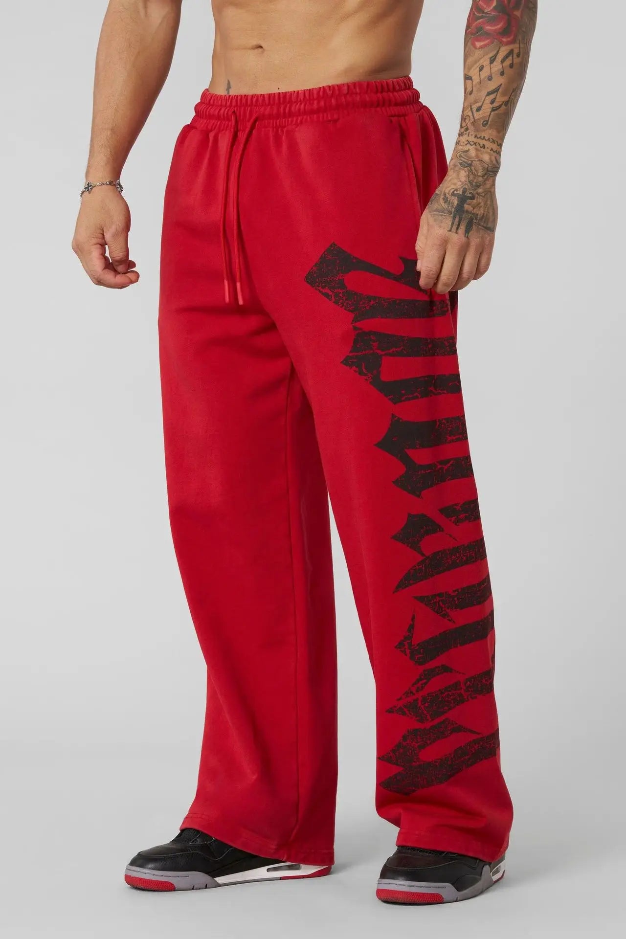 Men's New Summer Gym Training Pants, Harajuku Street Leisure Fitness Cotton Printed Mid-Waist Casual Pants, Designed For Men