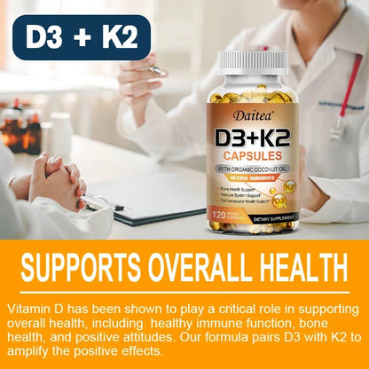 Vitamin D3 + K2, D and K Vitamins To Promote Calcium Absorption and Support A Healthy Cardiovascular System and Arteries