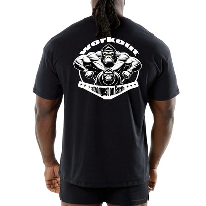 Gym Sport T Shirt Men Cotton Short Sleeve Top Man Workout Bodybuilding Tee