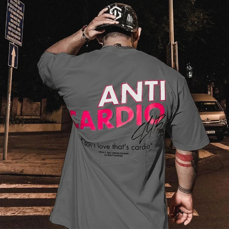 2024 summer ANTI CARDIO Oversized sports t shirt short sleeves cotton t shirt Gym Fitness Male Training Workout Cotton Tees Tops