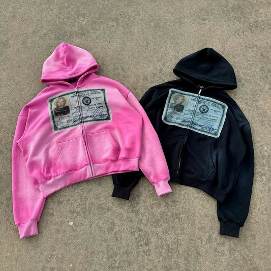 American hip Hop vintage print hoodie Jacket for men Y2k Goth Harajuku Street Zipper hoodie Fashion Couple Oversized Sweatshirt