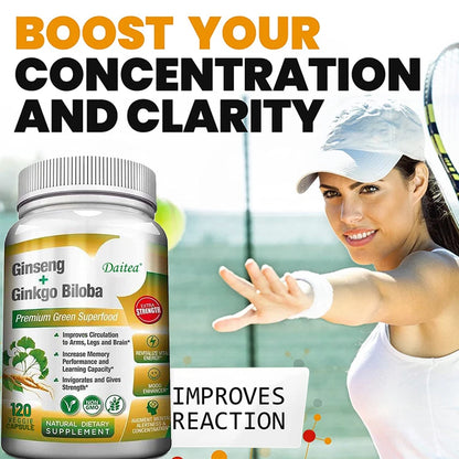 Ginkgo Biloba Capsules, Memory Enhancement, Supports Brain Function and Mental Alertness, and Supports Healthy Circulation