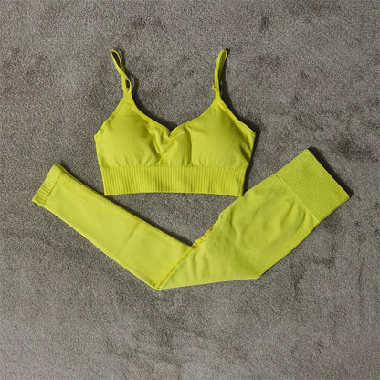 Fitness Yoga Set Seamless Sport Women's Sportswear High Waist Leggings Workout Outfits Two Piece Shorts Sets Womens Gym Clothing