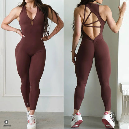 Mental Pad Jumpsuit Sport Women Yoga Set Bodysuit Fitness Gym Sportswear Scrunch Legging Workout Running Active Clothes XP277