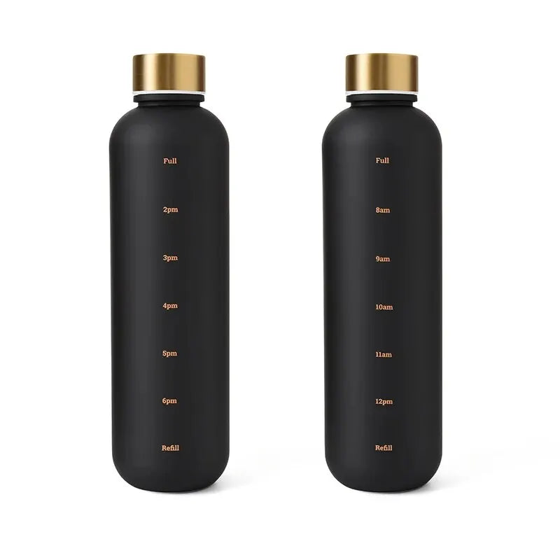 1L Bottle With Time Marker 32 OZ Motivational Reusable Fitness Sports Outdoors Travel Leakproof BPA Free Frosted Plastic - GabyFit Goods