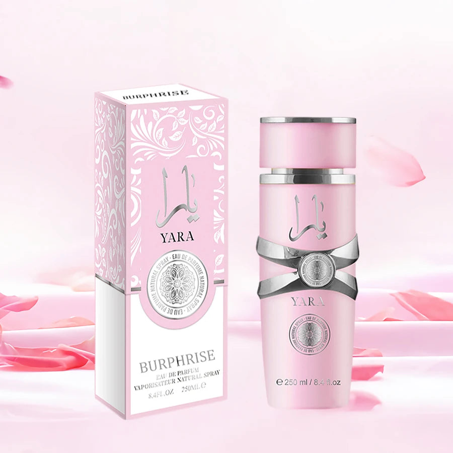 250ML 8.4FL.OZ Amber Vanilla Yara Perfume, Long Lasting Gourmand Fragrance Eau de Parfum Spray, Arabian Perfumes Gift for Women