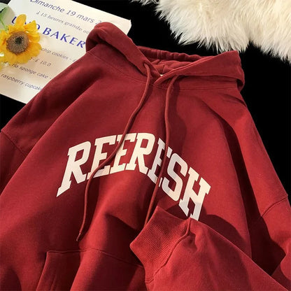 100% Cotton Men's Hoodies American Letter Hip Hop High Street New In Sweatshirts 2024 Autumn Y2K Couple Vintage Oversize Hoodies