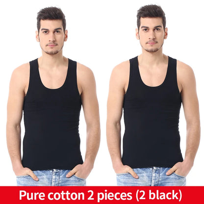 Men's solid color basic cotton narrow shoulder vest fashion casual men's T-shirt sports fitness Joker round neck youth vest - GabyFit Goods