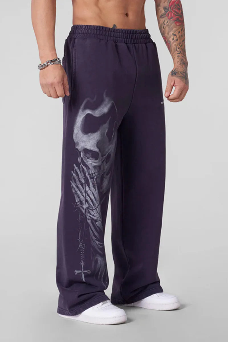 2025 New Men's Fitness Sports Pants American High Street Retro Hip-Hop Style Trendy Brand Printed Casual Men's Long Pants