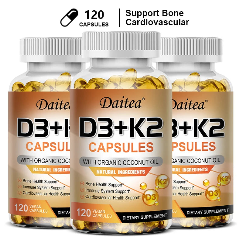 Vitamin D3 + K2, D and K Vitamins To Promote Calcium Absorption and Support A Healthy Cardiovascular System and Arteries
