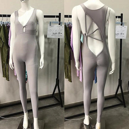 Mental Pad Jumpsuit Sport Women Yoga Set Bodysuit Fitness Gym Sportswear Scrunch Legging Workout Running Active Clothes XP277