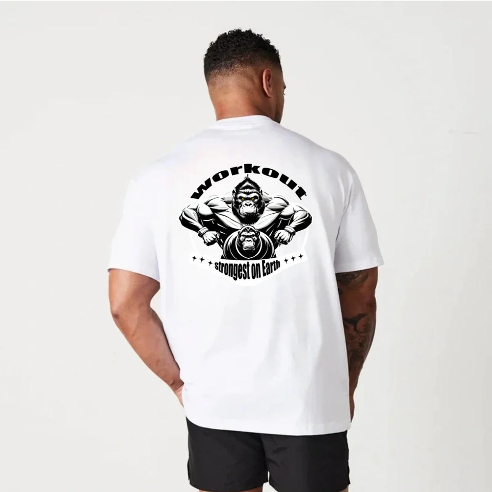 Gym Sport T Shirt Men Cotton Short Sleeve Top Man Workout Bodybuilding Tee