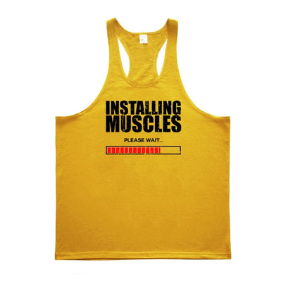 Installing Muscles Please Wait Y-back Tank Tops Gym Fitness Bodybuilding Sport Shirt Mens Cotton Breathable Sleeveless Singlets