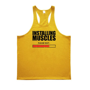Installing Muscles Please Wait Y-back Tank Tops Gym Fitness Bodybuilding Sport Shirt Mens Cotton Breathable Sleeveless Singlets