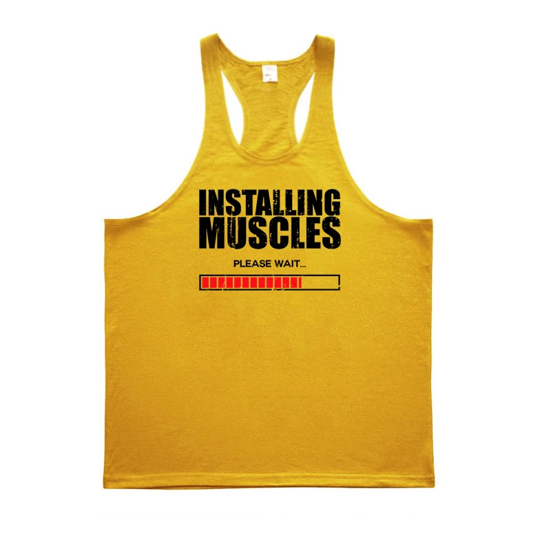 Installing Muscles Please Wait Y-back Tank Tops Gym Fitness Bodybuilding Sport Shirt Mens Cotton Breathable Sleeveless Singlets