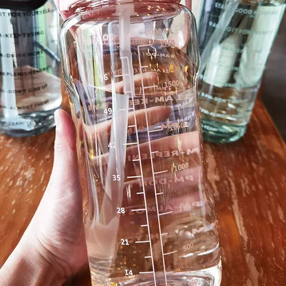 2L Portable Water Bottle with Straw & Time Marker, Large Capacity Plastic Drink Bottle for Outdoor Sports & Fitness - GabyFit Goods