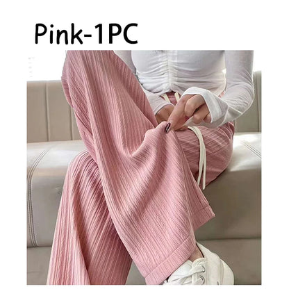 2025 summer new bubble milk puff cloud pants women high waist draped narrow straight casual pants cloud puff wide leg pants