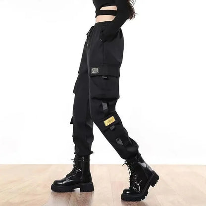 Hip Hop Women's Sports Fashion Cargo Pants Loose and Casual Korean Harem Pants Black Joggers with Multiple Pockets Trousers 5XL