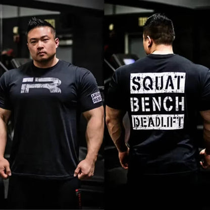 2025Fashion Men Gym Shirt Short Sleeve Fitness Running 100% Cotton T-Shirt Training Sportswear Bodybuilding T-Shirt ﻿