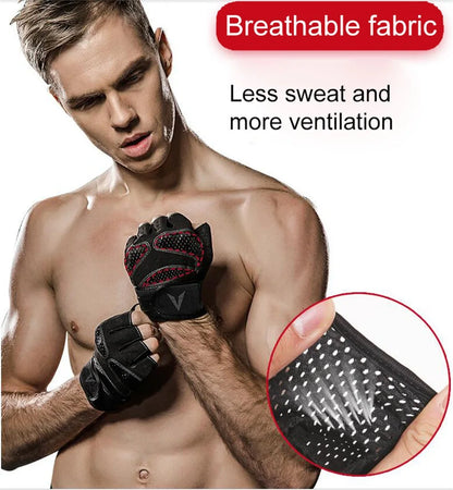 One Pair Gym Gloves with Wrist Wrap Support Half Finger Non Slip Training Gym Workout Gloves for Dumbbells - GabyFit Goods