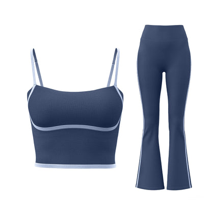 2025 New Striped Fashion Yoga Set Women Gym Clothes Sexy Sports Bra High Waist Yoga Flared Pants Running Hip Lift Fitness Pants