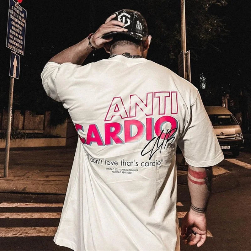 2024 summer ANTI CARDIO Oversized sports t shirt short sleeves cotton t shirt Gym Fitness Male Training Workout Cotton Tees Tops