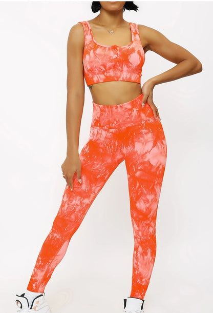 Sports Bra Set for Women Yoga 2 PCS Oufit Fitness Suit Seamless Front Button Crop Tank Top Gym Leggings Workout Clothes