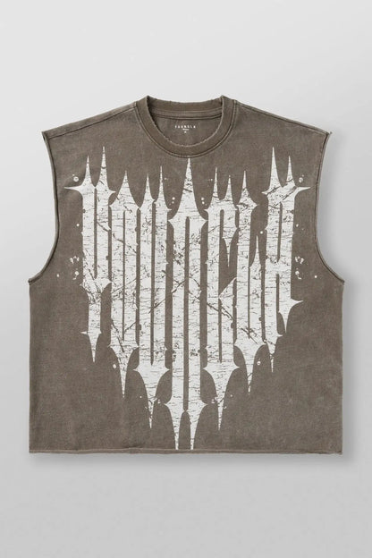 New men's fitness vest, men's casual running training sleeveless T-shirt, trendy printed clothing vest, men's heavyweight cotton