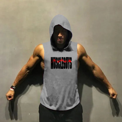 Gym Clothing Bodybuilding Stringer Hoodie Tank Top Muscle Shirt Fitness Men hooded undershirt Cotton workout Sleeveless shirt