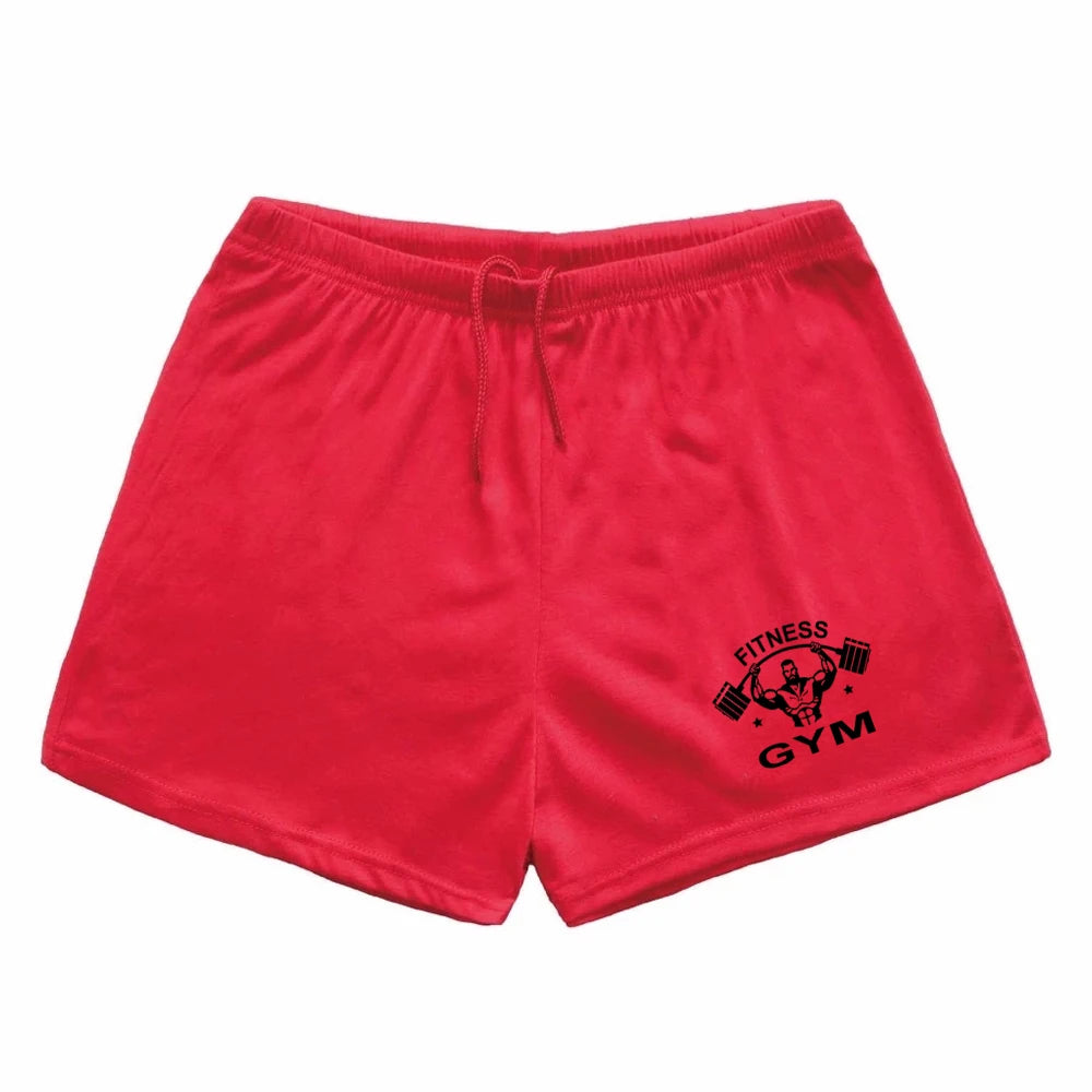 New fitness trend refreshing breathable sports shorts with dumbbell print pattern for running and summer slimming training
