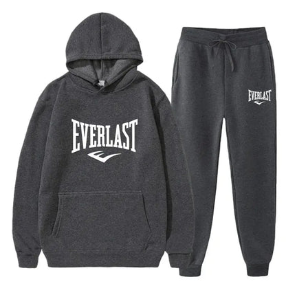 Fashion EVERLAST Men's Suit Hooded Sweatshirt Fitness Men's Gym Clothing Running Set Sportswear Jogger Men's Suit Winter Sui