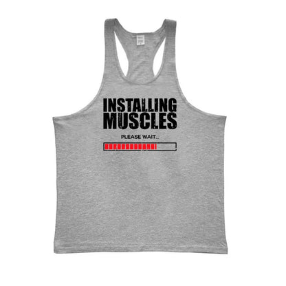 Installing Muscles Please Wait Y-back Tank Tops Gym Fitness Bodybuilding Sport Shirt Mens Cotton Breathable Sleeveless Singlets