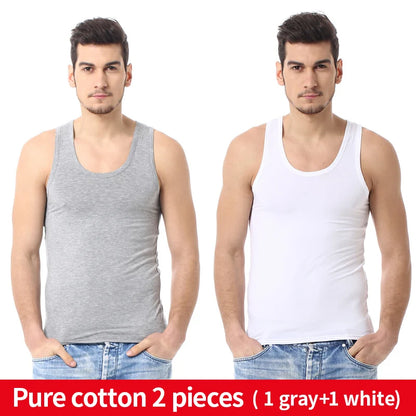 Men's solid color basic cotton narrow shoulder vest fashion casual men's T-shirt sports fitness Joker round neck youth vest - GabyFit Goods