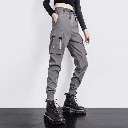 Hip Hop Women's Sports Fashion Cargo Pants Loose and Casual Korean Harem Pants Black Joggers with Multiple Pockets Trousers 5XL