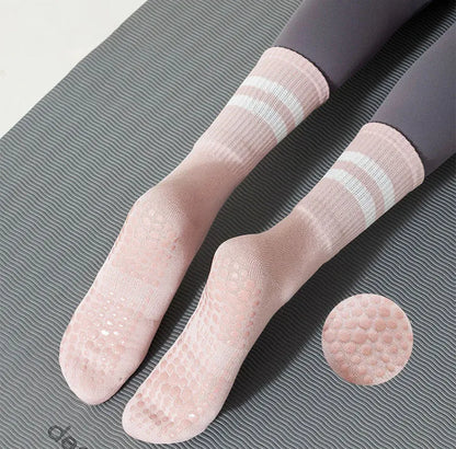 3-Pair Female Pilates Indoor Anti Slip Silicone Floor Socks Breathable Double Bar Middle Socks Fitness Dance Exercise Yoga Socks - GabyFit Goods