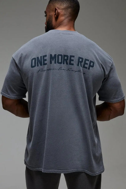 Man Active One More Rep Oversized Washed T-shirt Luxury Brand Great Chapter Embroidered Short Cotton Casual Loose Couple Tee