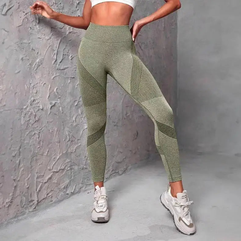 High Waist Fitness Leggings Striped Mesh Women Leggings High Waist Hip Liftting Outdoor Trainning Running Fashion Elastic Pants
