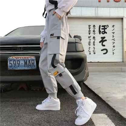 Hip Hop Women's Sports Fashion Cargo Pants Loose and Casual Korean Harem Pants Black Joggers with Multiple Pockets Trousers 5XL