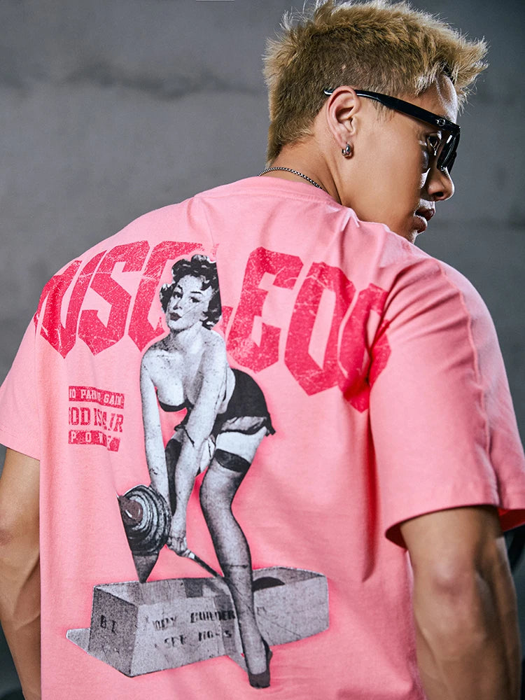 2025 new muscle dog short sleeve T-shirt men's fashion brand sexy printed summer loose blazer men's training fitness clothes