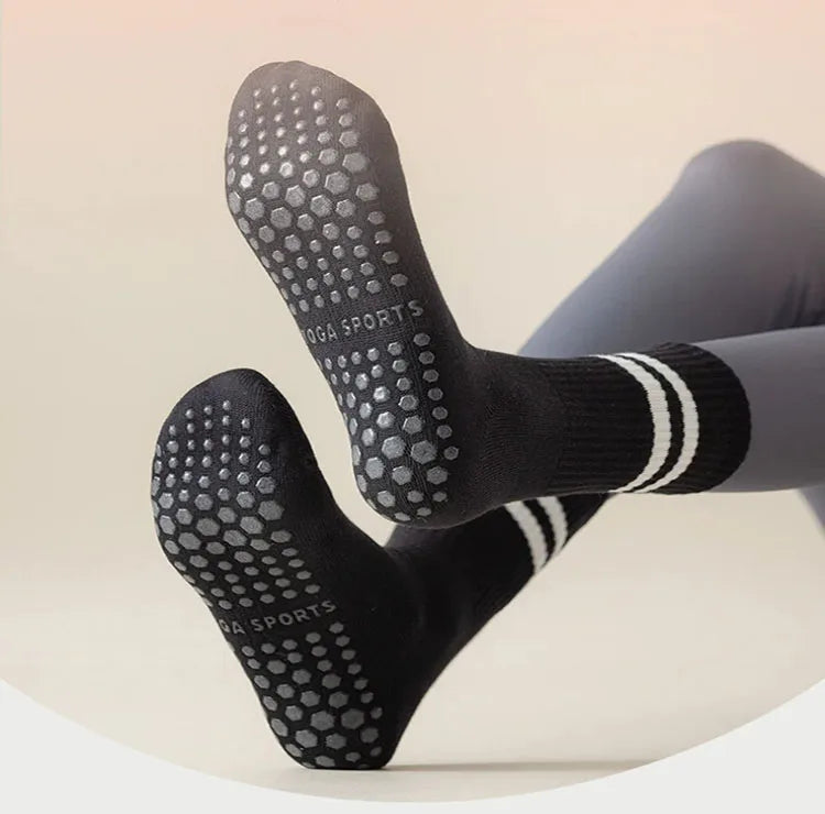 3-Pair Female Pilates Indoor Anti Slip Silicone Floor Socks Breathable Double Bar Middle Socks Fitness Dance Exercise Yoga Socks - GabyFit Goods