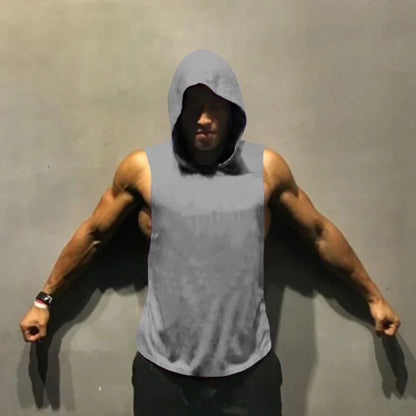 Gym Clothing Bodybuilding Stringer Hoodie Tank Top Muscle Shirt Fitness Men hooded undershirt Cotton workout Sleeveless shirt