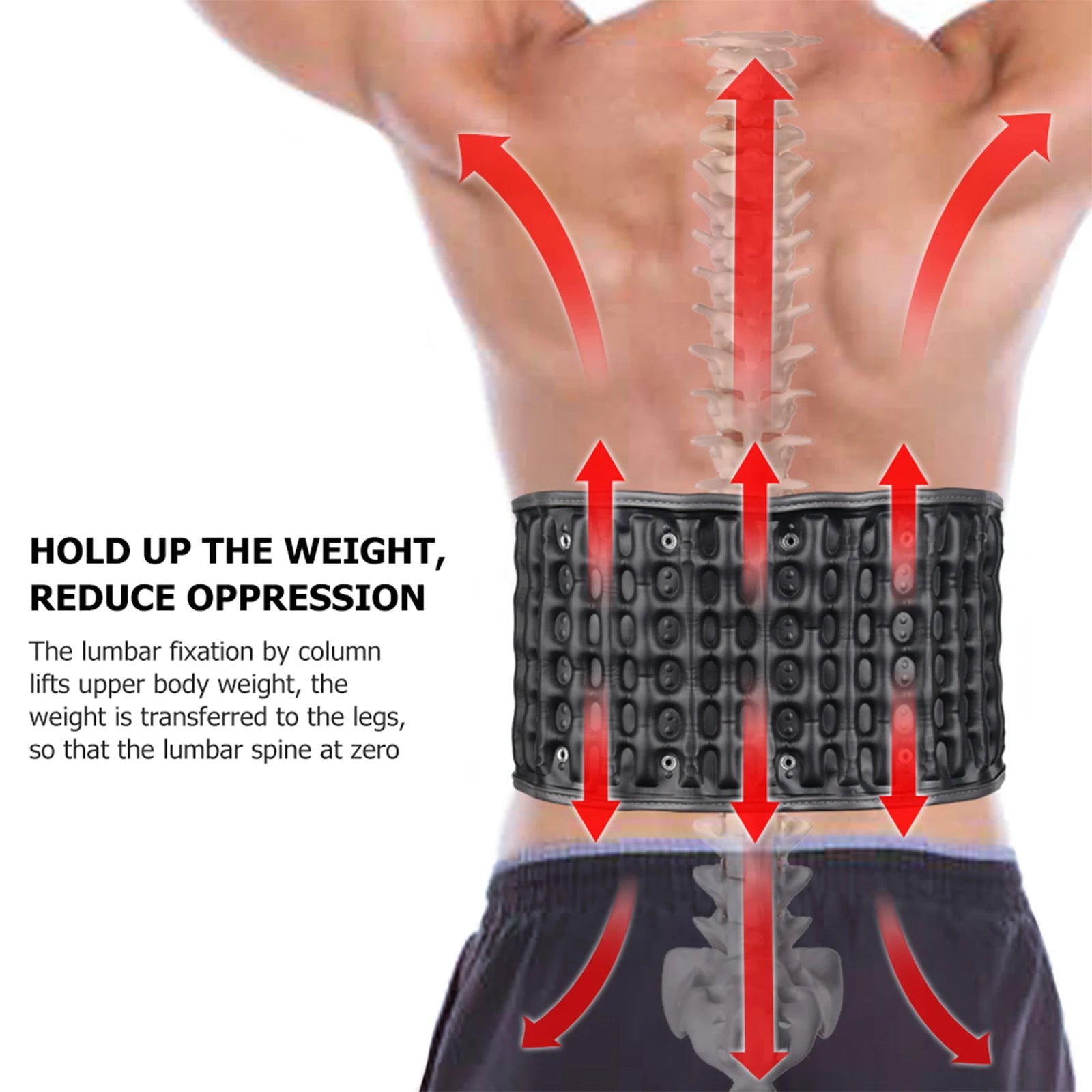 Inflatable lumbar support belt for pain relief